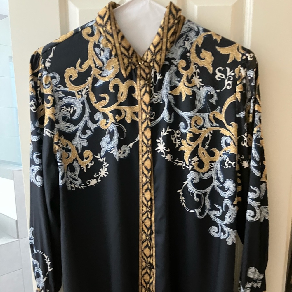 Chico’s Ruched Cuff Placed Print Tunic